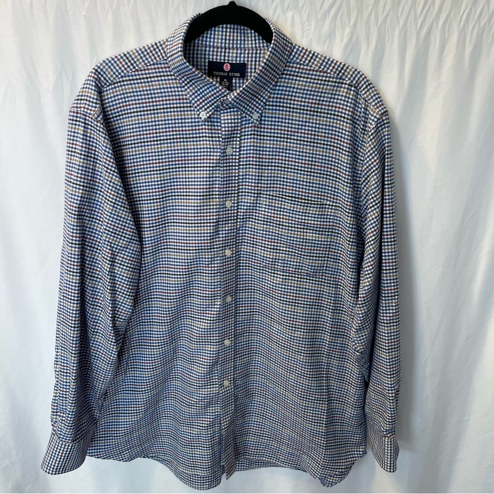 Thomas Stone Plaid Checkered Long Sleeve Button‎ Down XL Office Corporate Work
